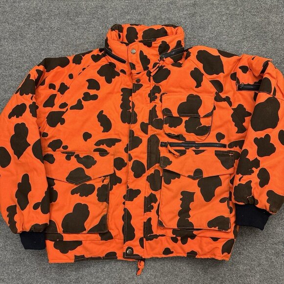 Vintage Gamehide Orange Duck Camouflage Hunting Jacket Packable Hood Men’s Large